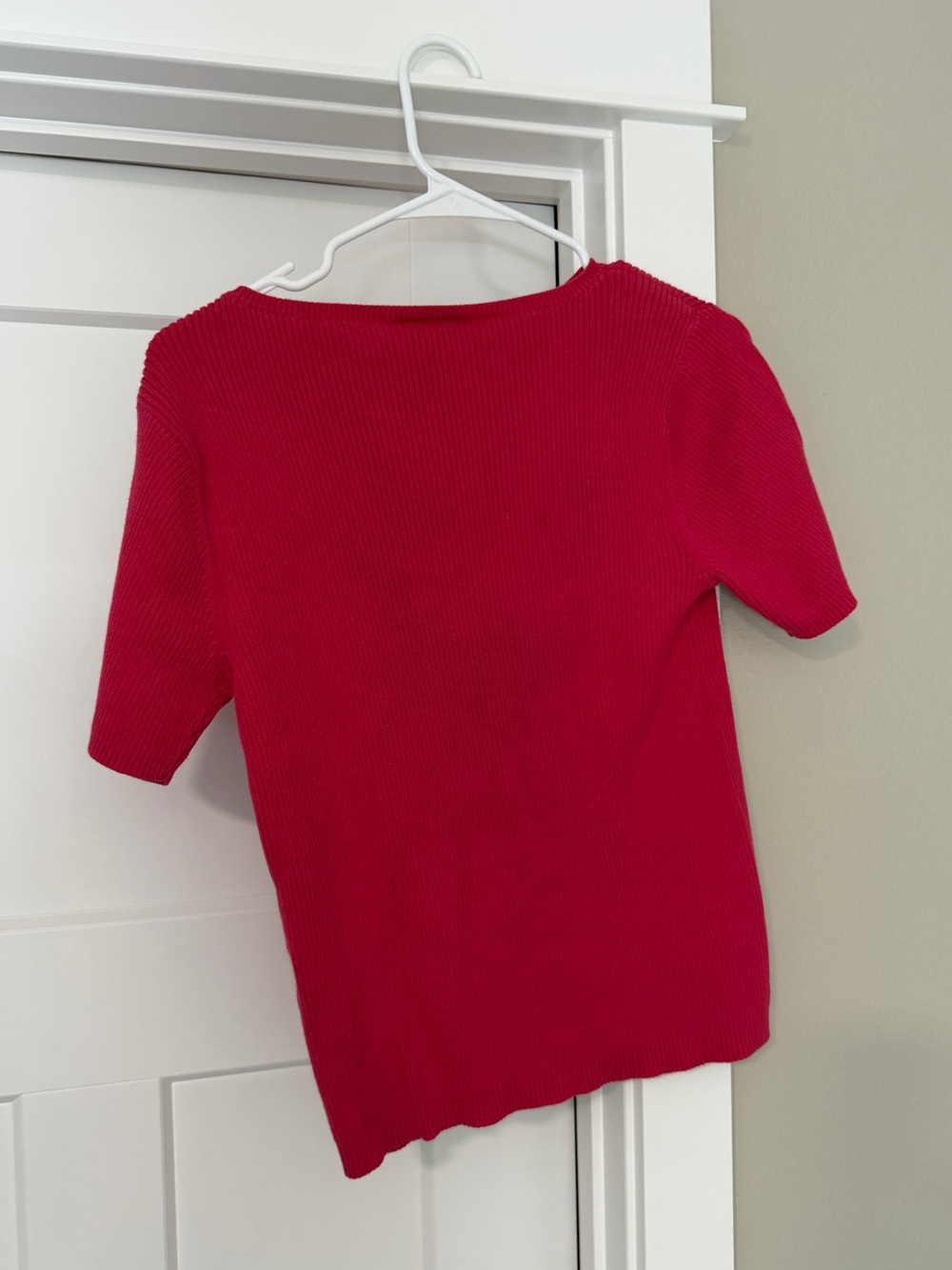 Talbots Bright Red Ribbed Short Sleeve Tee - Picture 3 of 3